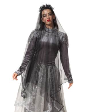 Geisterbraut-Schleier für Damen mit Totenköpfen Halloween-Accessoire grau