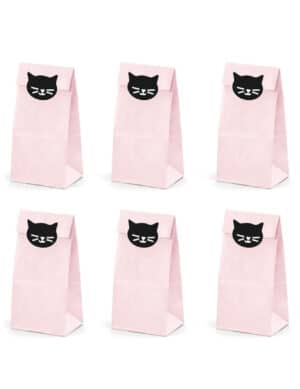 Geschenktüten Kätzchen 6 Stück rosa-schwarz 8 x 16 x 6 cm