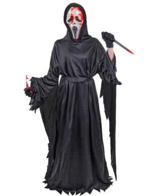 Ghostface Scream Halloween Kostüm mit blutender Maske schwarz-weiss