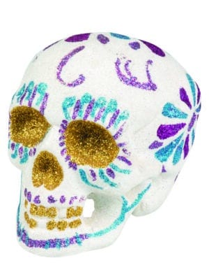 Glitzer-Totenkopf Halloween-Deko Sugar Skull weiss-silber 16x13cm