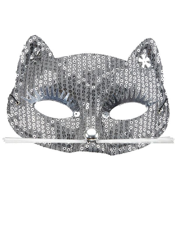 Glitzernde Katzen-Augenmaske mit Pailletten Kostüm-Accessoire silber