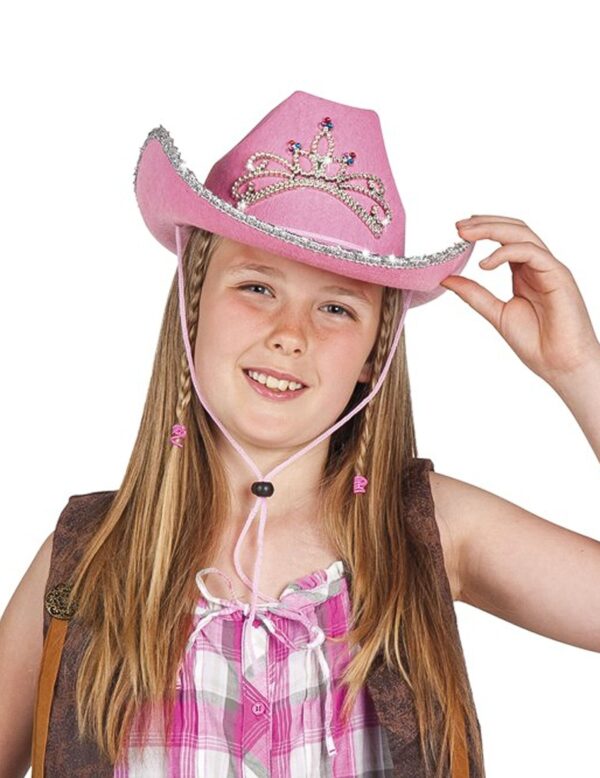 Glitzernder Cowgirl-Hut für Kinder mit Diadem rosa-silber