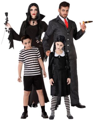 Gothic-Familie Gruppenkostüm Halloweenkostüm schwarz-weiss