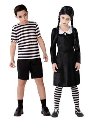 Gothic-Geschwister Paarkostüm für Kinder Halloweenkostüm schwarz-weiss