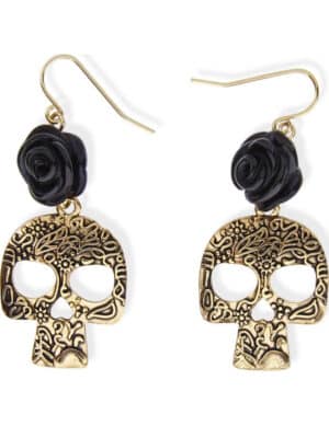 Gothic Ohrringe Totenkopf mit Rose gold-schwarz