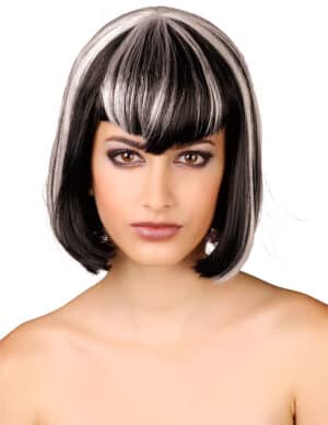 Gothic Vampirin Halloween Bob-Perücke mit Strähnchen grau-schwarz