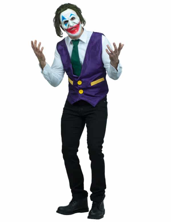 Grinsender Clown-Kostüm für Herren mit Maske Faschingskostüm violett-grün-weiss