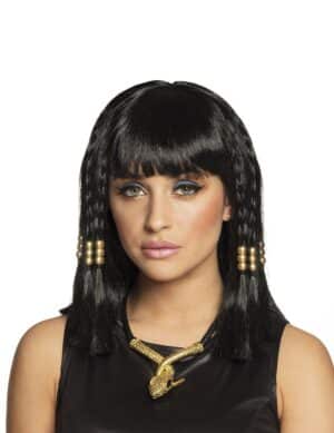 Ägypter-Perücke für Damen Cleopatra-Perücke mit Haarschmuck schwarz