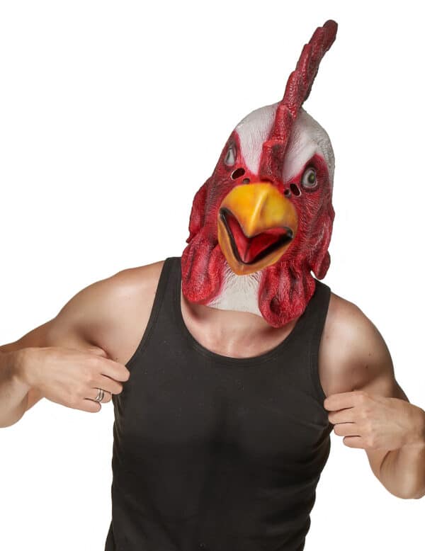 Hahn Latex-Maske Huhn rot-weiss-gelb