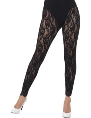 Halbdurchsichtige Damen-Leggings mit Rosenmuster schwarz