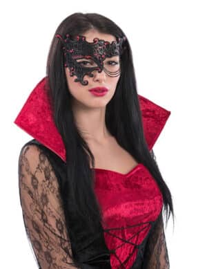 Halbmaske mit Kette für Damen schwarz-rot