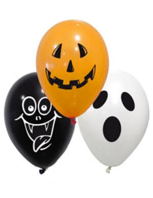 Halloween-Ballons Luftballon-Set mit Grusel-Motiven 10-teilig orange-schwarz-weiss 28cm