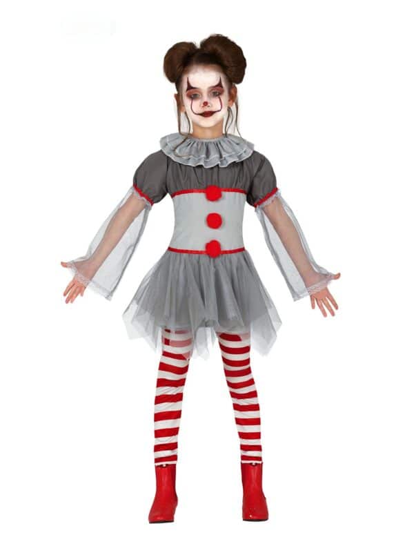 Halloween-Clown-Kostüm für Mädchen rot-grau-weiß