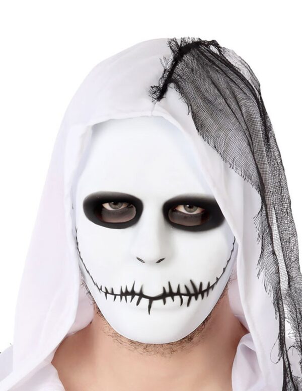 Halloween-Maske zugenähter Mund weiss-schwarz