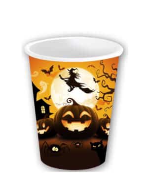 Halloween-Trinkbecher mit Kürbis 6 Stück orange-schwarz 240ml