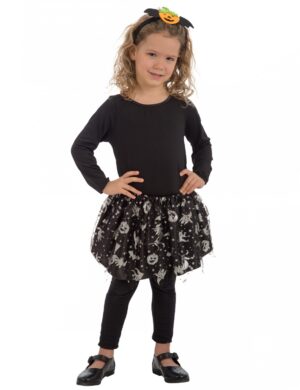 Halloween-Tutu für Kinder Hexen-Rock schwarz-silber