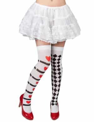 Harlekin Alice Overknees-Strümpfe schwarz-weiss-rot