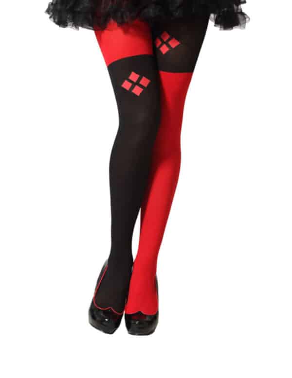 Harlekin-Strumpfhose für Damen Kostümaccessoire rot-schwarz