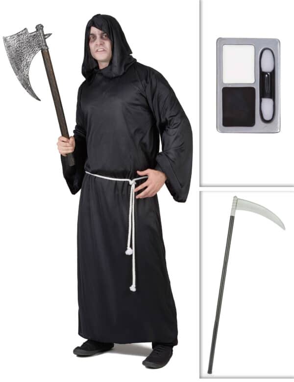 Henkerkostüm-Set Sensenmann-Halloweenkostüm 5-teilig schwarz