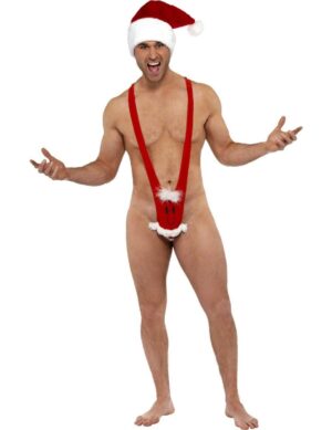 Herrenkostüm sexy Weihnachstgeschenk Mankini rot-weiss