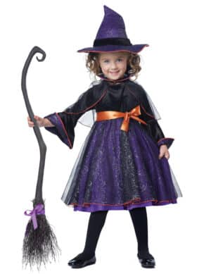 Hexen-Kostüm für Mädchen Abrakadrabra Halloweenkostüm violett-schwarz-orange