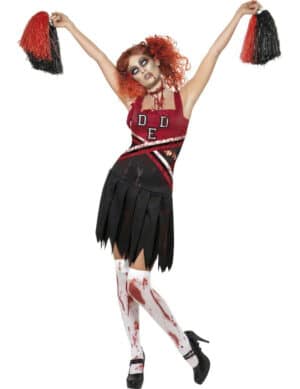 High School Horror Zombie Cheerleader Halloween Damenkostüm schwarz-rot