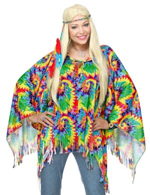 Hippie-Poncho Hippie-Kostüm Karnevalskostüm für Damen bunt