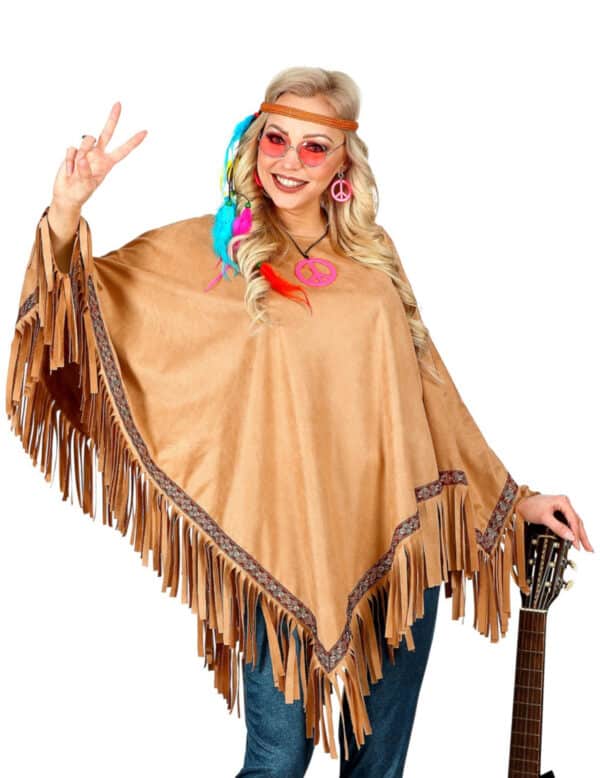 Hippie-Poncho mit Fransen braun