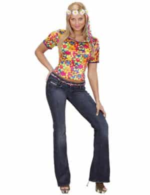 Hippie Samt-Damen-Shirt Peace bunt