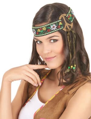 Hippie Stirnband Peace-Zeichen braun-bunt