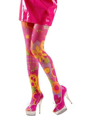 Hippie Strumpfhose Blumen pink-bunt