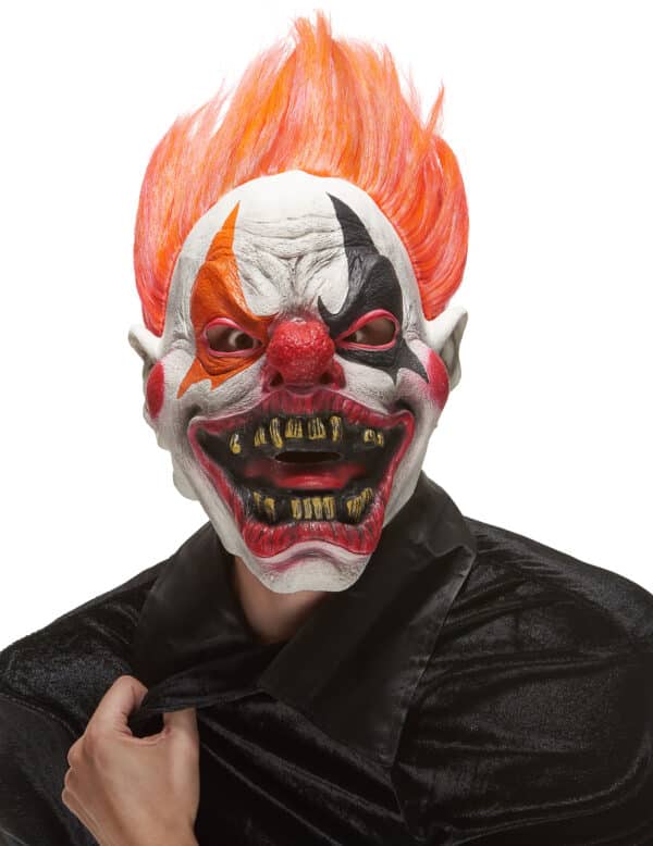 Höllenclown-Maske Horrorclown-Latexmaske weiss-bunt