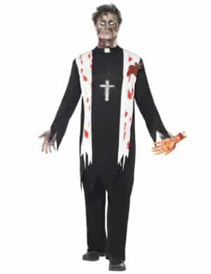 Horror Zombie Priester Pfarrer Halloween Kostüm schwarz-weiss-rot