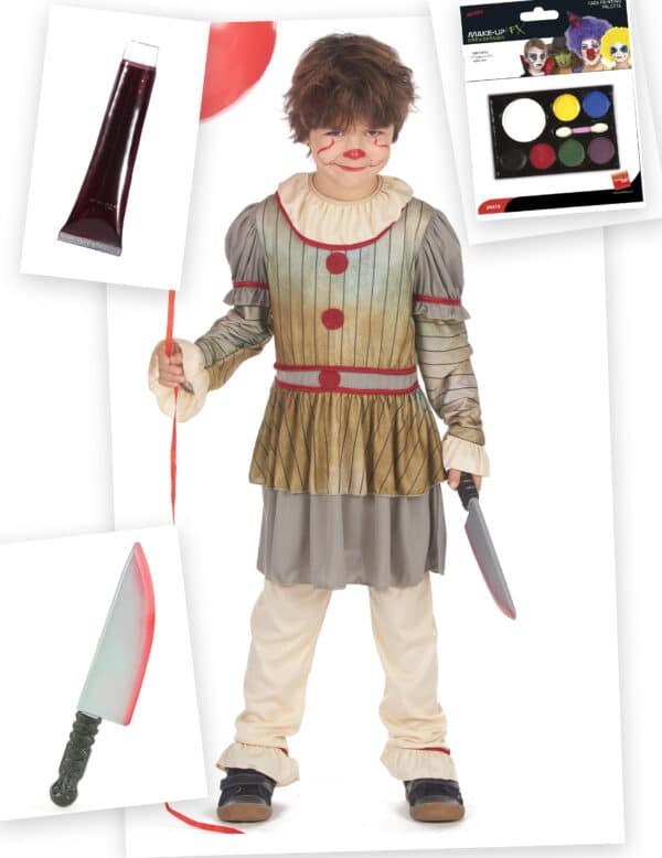 Horrorclown-Kostümset für Kinder Halloween-Kinderkostüm 4-teilig beige-rot