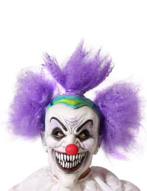 Horrorclown-Maske mit spitzen Zähnen für Erwachsene Halloween-Maske weiss-violett