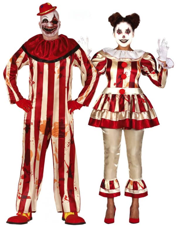 Horrorclown-Paarkostüm für Erwachsene Halloween-Kostüm rot-beige