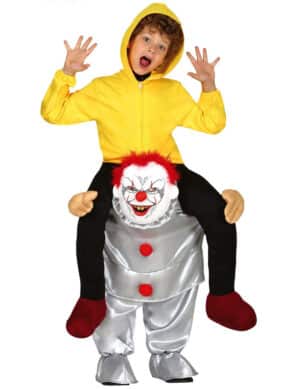 Huckepack-Kinderkostüm Killerclown für Halloween gelb-silber