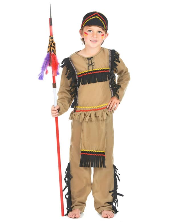 Indianer-Kinderkostüm Tapferer Indianerkrieger beige-schwarz