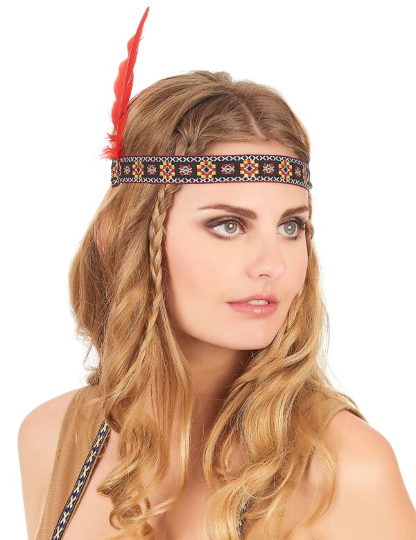 Indianer Kopfschmuck Wildwest Stirnband bunt-rot