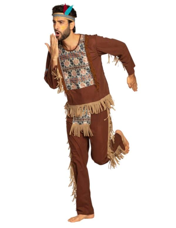 Indianer-Kostüm Karneval-Kostüm für Herren braun-beige-blau