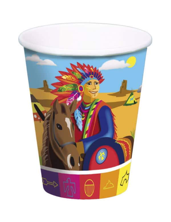 Indianer Pappbecher Wilder Westen Kinderparty 8 Stück bunt 250ml