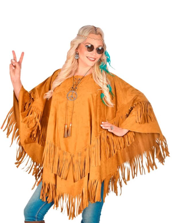 Indianer-Poncho für Damen Faschingskostüm braun