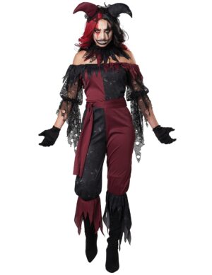 Joker-Kostüm für Damen Halloweenkostüm schwarz-rot