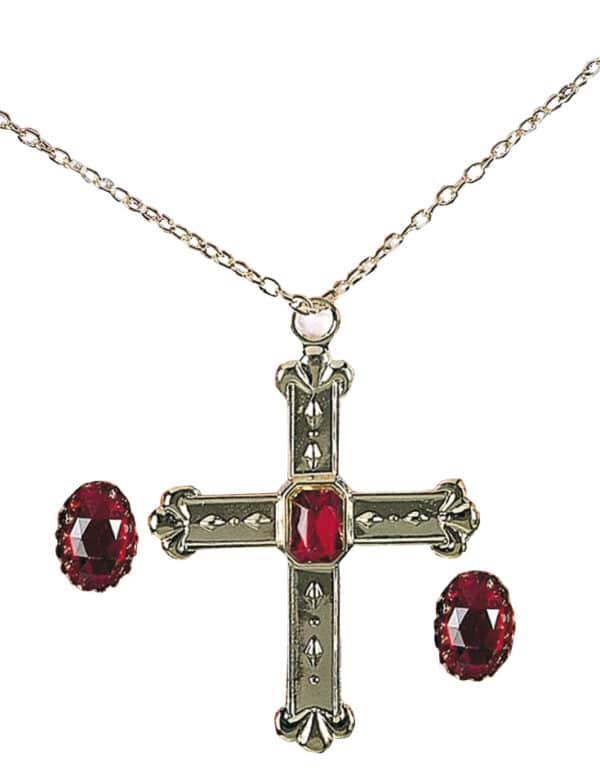 Kardinal Schmuck-Set Kreuzkette und Ringe rot