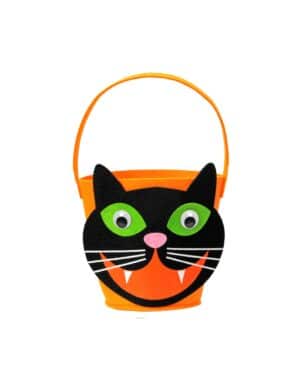 Katzen-Eimer Süßigkeiten Halloween-Accessoire orange-schwarz