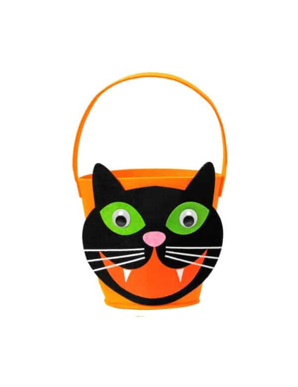 Katzen-Eimer Süßigkeiten Halloween-Accessoire orange-schwarz