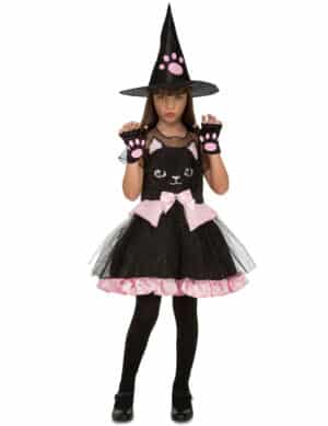 Katzen-Hexe Kostüm für Kinder Halloween schwarz-rosa