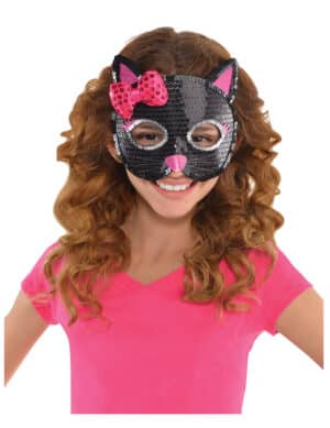 Katzen-Kindermaske mit Pailletten schwarz-pink