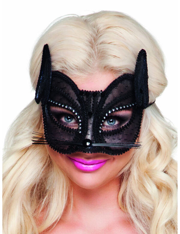 Katzen Maske Halbmaske für Damen schwarz