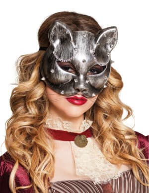 Katzenmaske Steampunk-Erwachsenenmaske silber